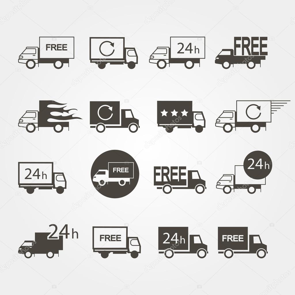 Transport service logos set of icons on  a gray background