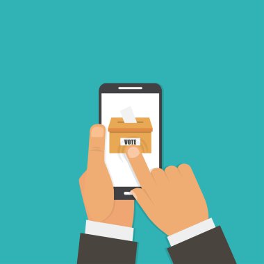 Resimde oy telefon elinde şık vektör