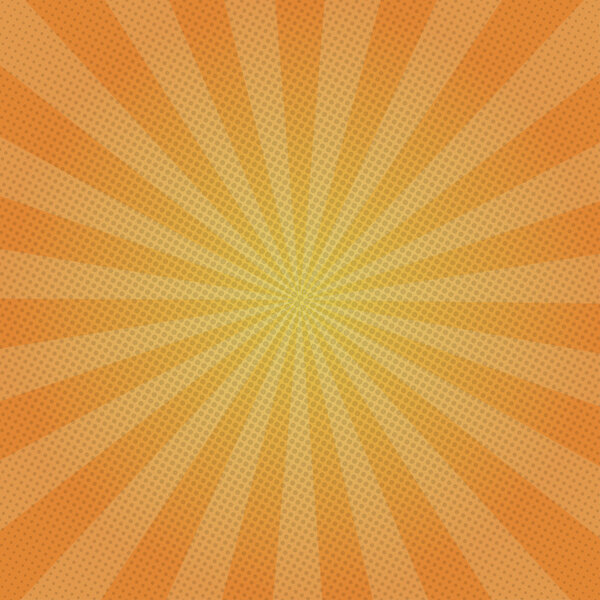 Orange rays retro background with halftones stylish