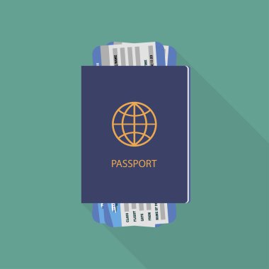 Pasaport ve bilet turkuaz arka plan üzerinde