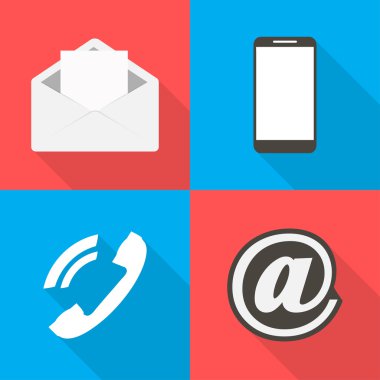 Simgeler iletişim renkli arka plan üzerinde vektör çizim ayarla.