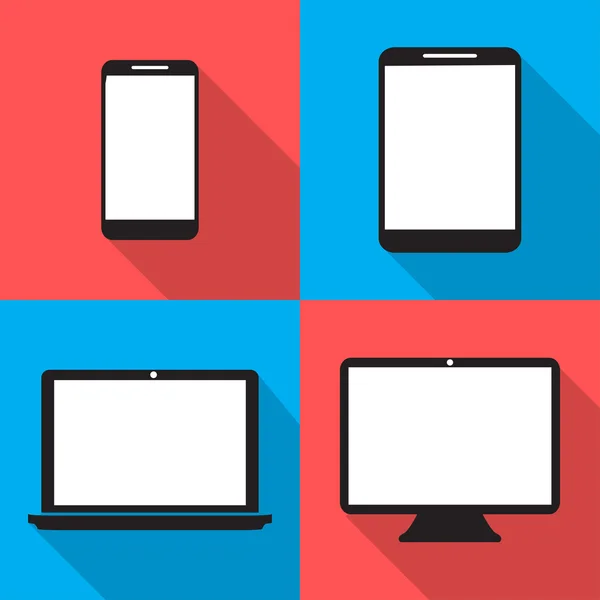 Monitoren laptop tablet en telefoon vector illustratie vlakke stijl instellen — Stockvector