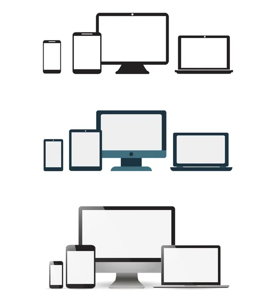 Instellen realistische monitoren laptop Tablet PC- en telefoon vectorillustratie — Stockvector