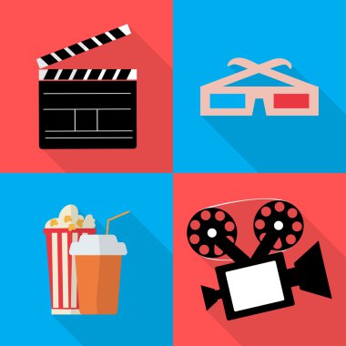 Film patlamış mısır vektör çizim apartman dairesinde için simgeler