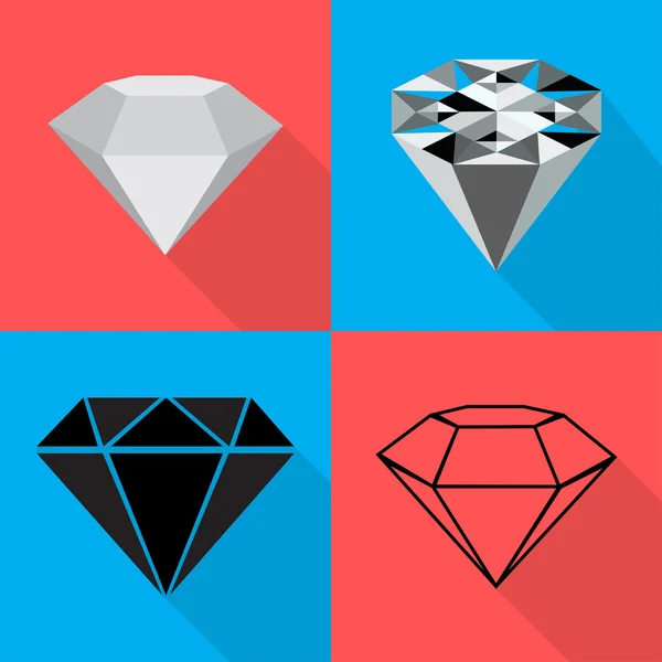 Cuatro diamantes diferentes en fondos en plano — Archivo Imágenes Vectoriales