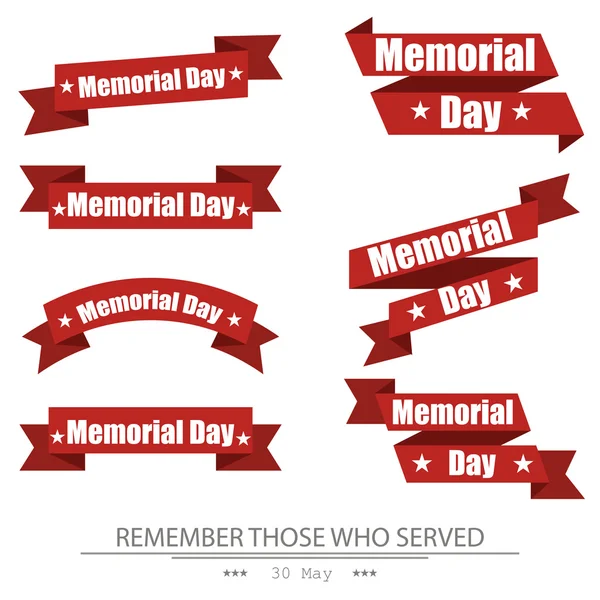 Ribbon, memorial day, set on isolated white background — Stock Vector
