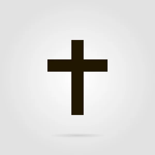 Cruz símbolo cristiano con sombra en color gris — Vector de stock