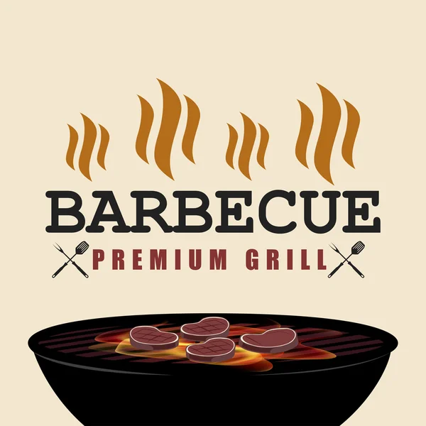 Banner de parrilla premium BBQ con fondo aislado contra fuego — Vector de stock
