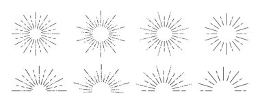 Güneş patlaması ikonu. Beyaz arka planda gün ışığı. Güneş ışını çerçevesi koleksiyonu. Vektör illüstrasyonu