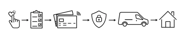 Conjunto Proceso Envío Símbolos Iconos Entrega Estilo Línea Concepto Señales — Archivo Imágenes Vectoriales