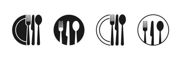 Ensemble Fourchette Couteau Cuillère Menu Logotype Situé Dans Style Plat — Image vectorielle