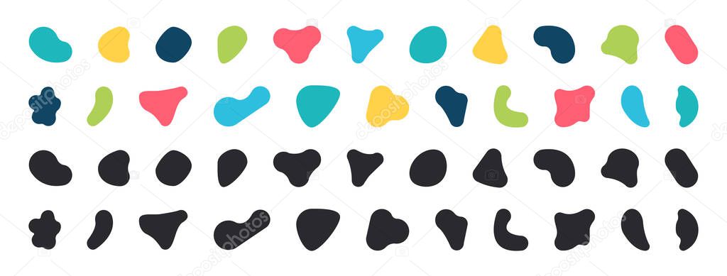 Blobs icon. Rock black icons. Drops or stone silhouettes. Vector set of black and colorful blobs and rock.