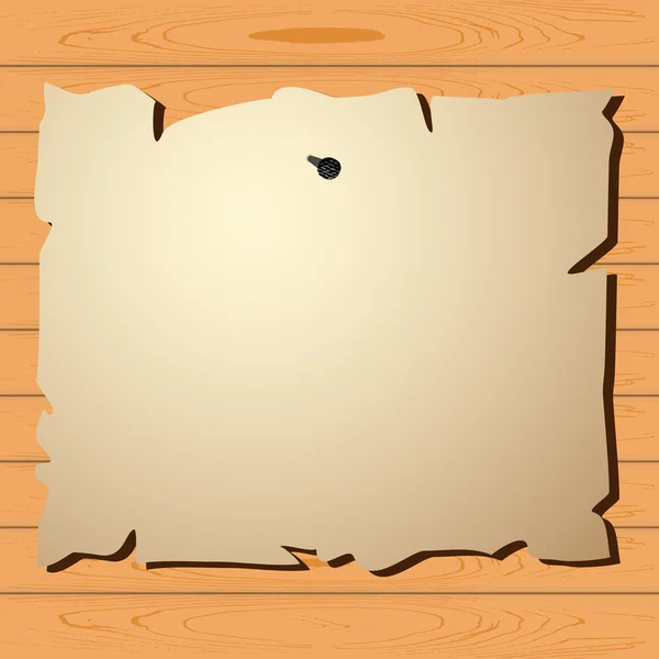 Vieille feuille clouée à un mur en bois — Image vectorielle