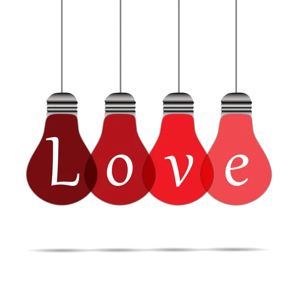 Bílé pozadí, 4 zářivky uvedeno slovo láska — Stockový vektor