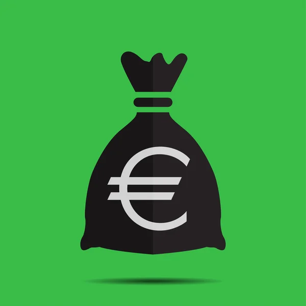 欧元在绿色背景上，用纸袋 — 图库矢量图片
