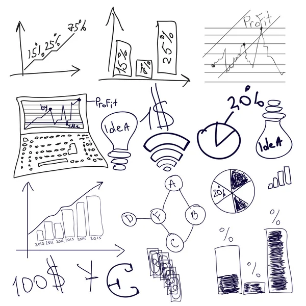 Infografías economía, negocios comerciales pintados a mano — Vector de stock