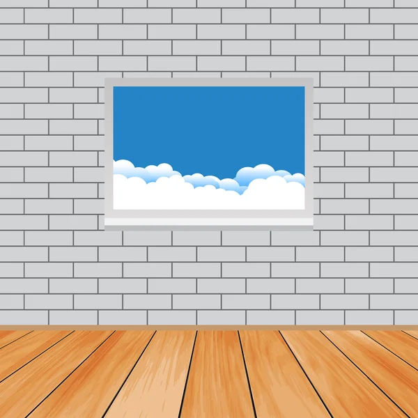 Ziegelwand mit Fenster, Holzboden — Stockvektor