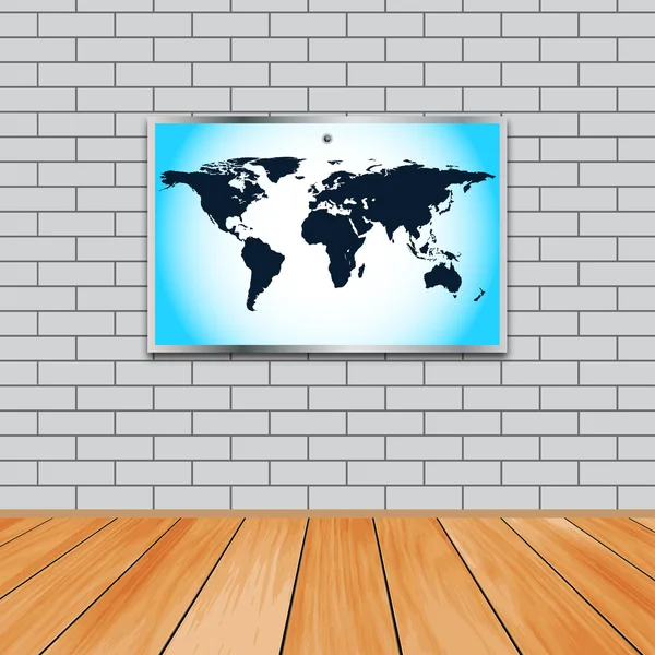 Against the background of a brick wall map of the world — Stock Vector
