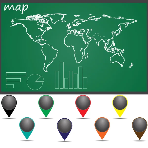 Карта нарисована на доске, аксессуары к ней — стоковый вектор
