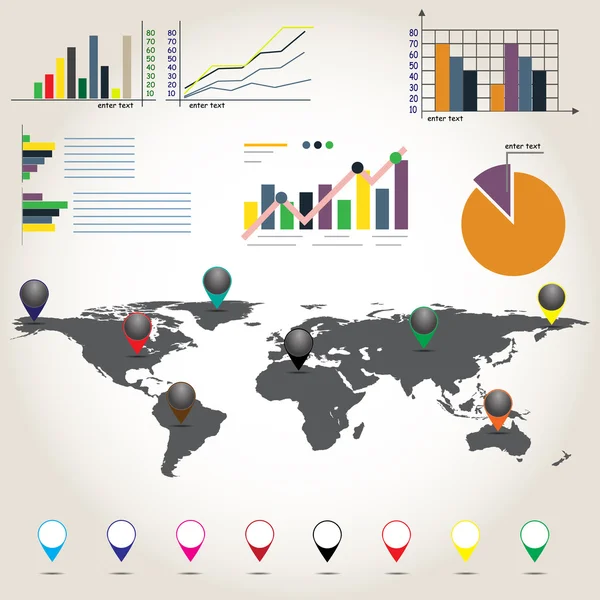 Världskarta med inslag av infographics — Stock vektor