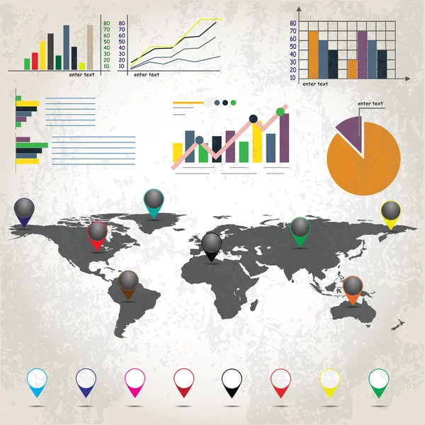 Mappa del mondo con elementi di infografica — Vettoriale Stock