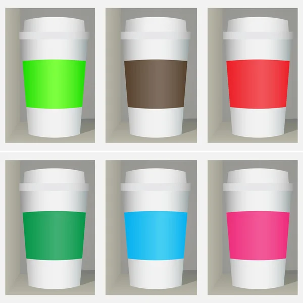 Set of color cups on a shelf vector — Stock Vector