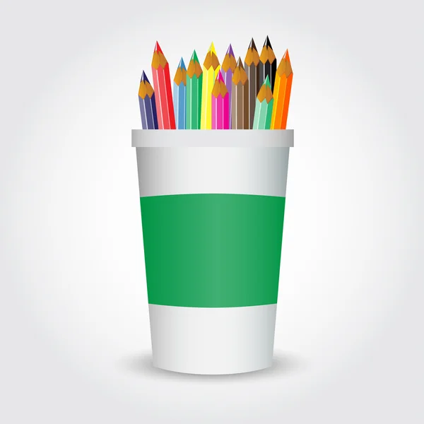 Crayons de couleur dans un vecteur de tasse — Image vectorielle