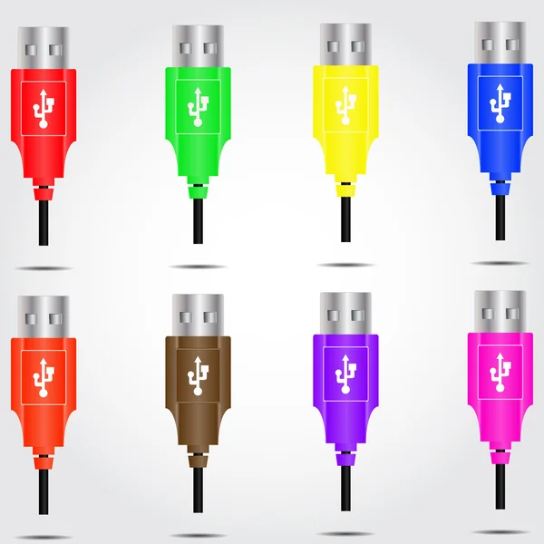 Set di usb colorati su un vettore di sfondo grigio — Vettoriale Stock