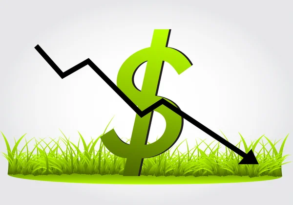 Grafik, Abwertung des Dollars, Vektor für grünes Gras — Stockvektor