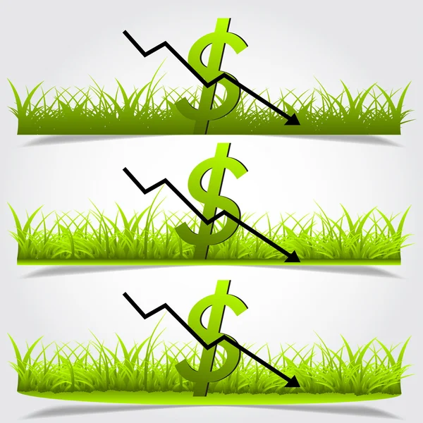 Diagram, svekkelse av dollar, vektor for grønt gress – stockvektor