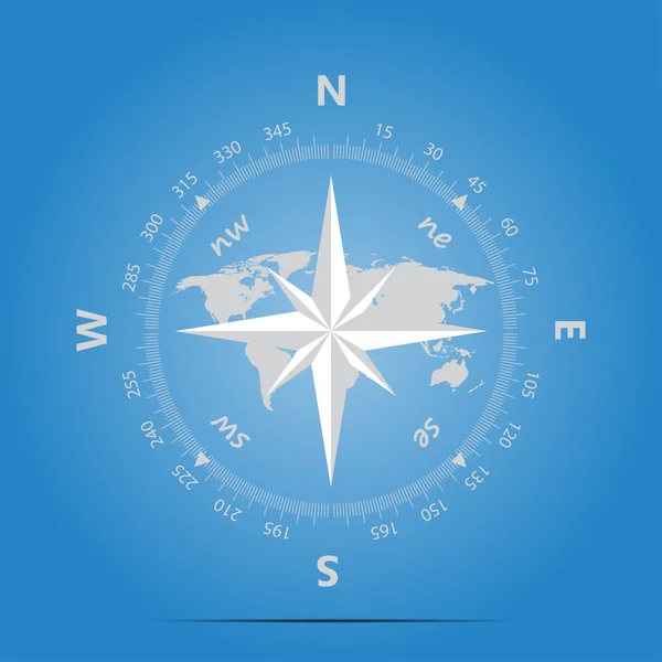 Kompass, Land auf blauem Hintergrund in marine Stil Vektor — Stockvektor
