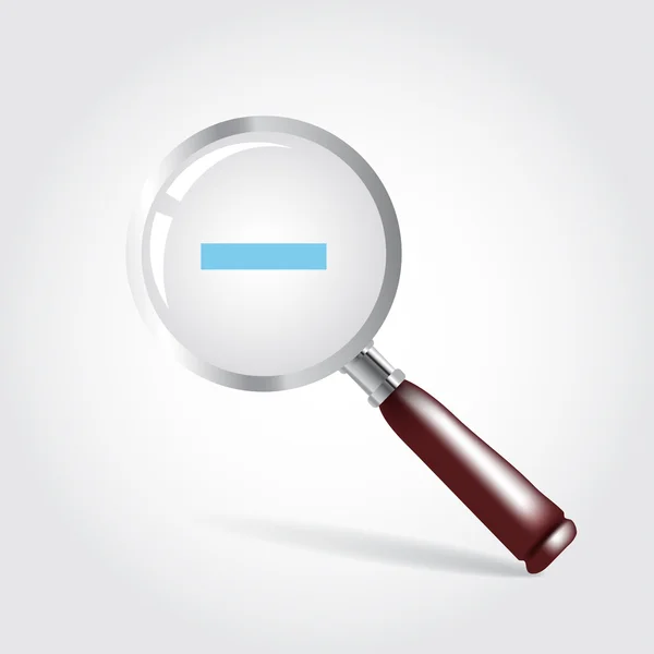 Magnifying glass with a minus, a shadow on gray background — Stock Vector