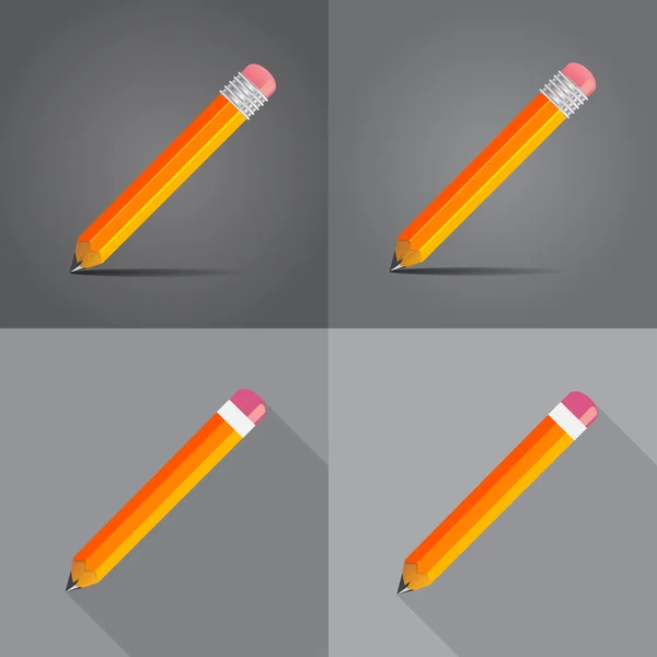 4 lápices en un plano sobre diferentes fondos ilustración vectorial — Vector de stock