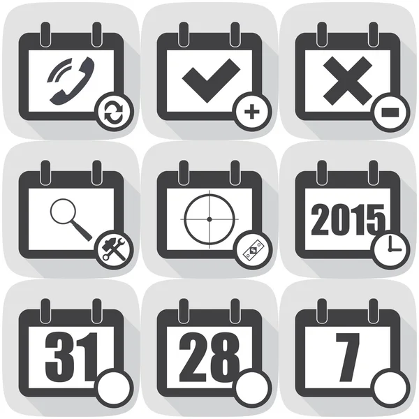 Imposta l'icona piatta sull'illustrazione del vettore del calendario — Vettoriale Stock
