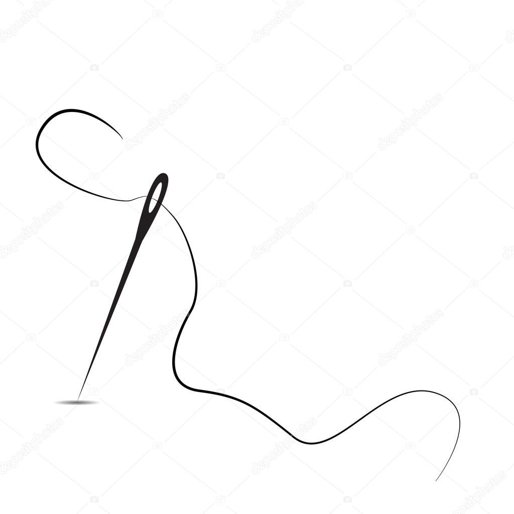 Needle and thread and shadow vector illustration on a white background