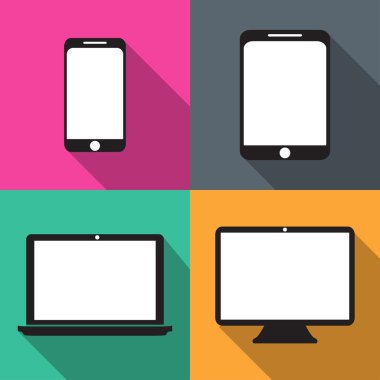 Düz, telefonları, tablet, monitör, dizüstü teknikleri bir dizi 