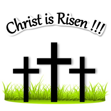 Üç vektör çizim Risen Christ çimenlerin üzerinde haçlar