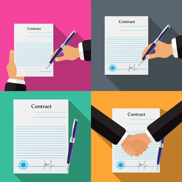 Set of four different contracts, different backgrounds vector ilustration — Stock Vector