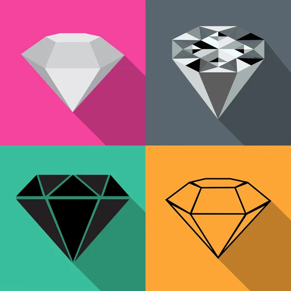 Cuatro diamantes diferentes en diferentes fondos en ilustración vectorial plana — Archivo Imágenes Vectoriales