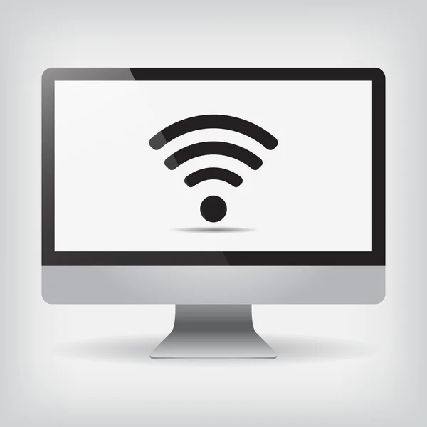 Monitor Wi fi en pantalla vector ilustración sobre fondo gris — Vector de stock