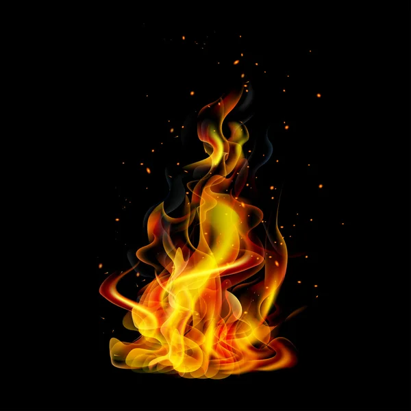 Fuego realista sobre un vector de fondo negro — Vector de stock
