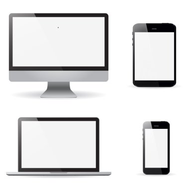 gerçekçi monitör dizüstü tablet ayarla ve vektör illustrati telefon