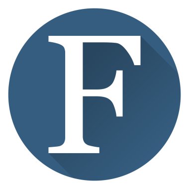 Bir düz yuvarlak mavi renkli vektör üzerinde F harfi