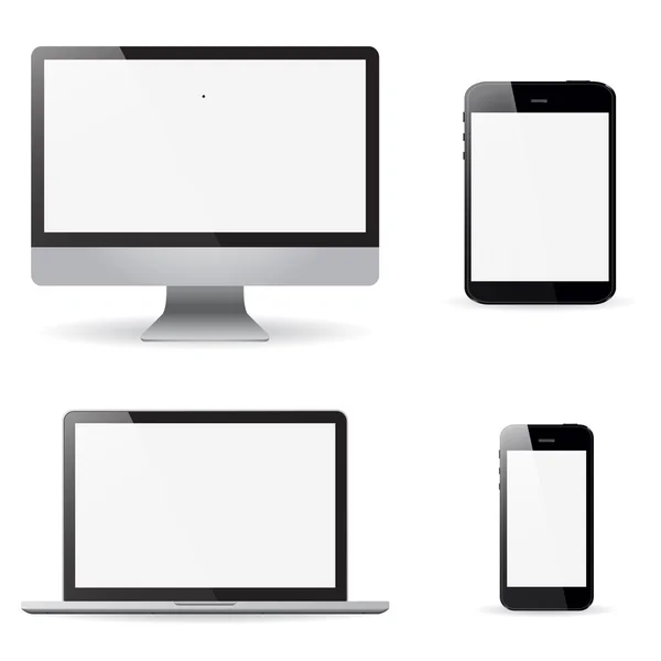 Conjunto realista Monitores portátil tableta y teléfono vector illustrati — Vector de stock