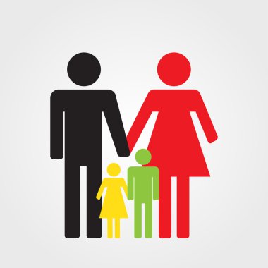 Mutlu aile simge renk, vektör çizim veliler ve çocuklar