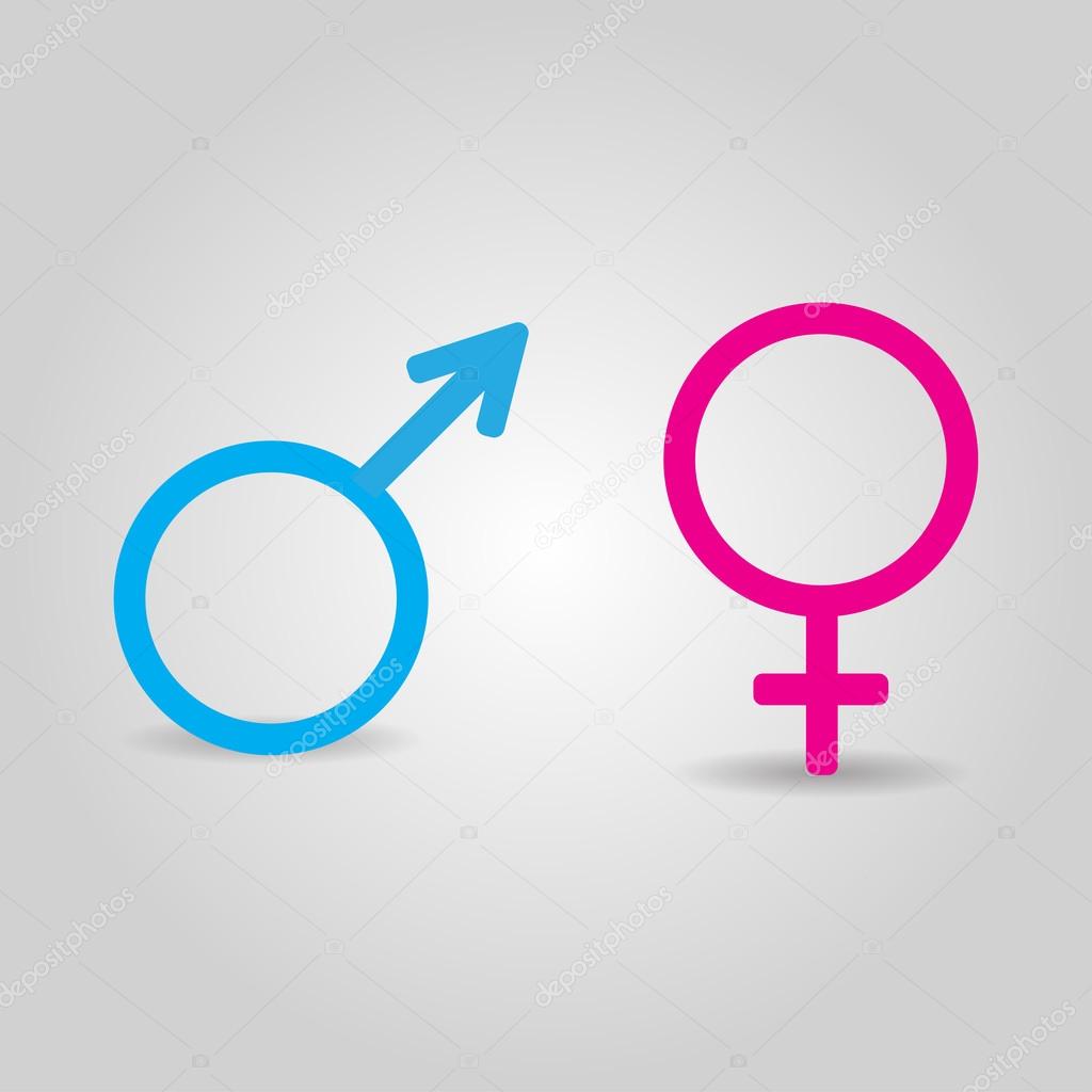 Vector icons of  male and female symbols isolated on grey background. Man and woman sign
