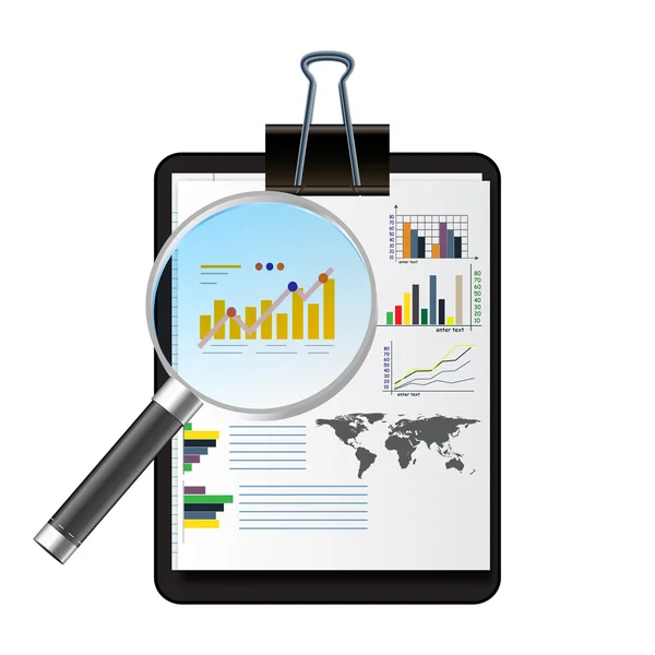 Infographics op een vel papier met een vergrootglas vectorillustratie — Stockvector