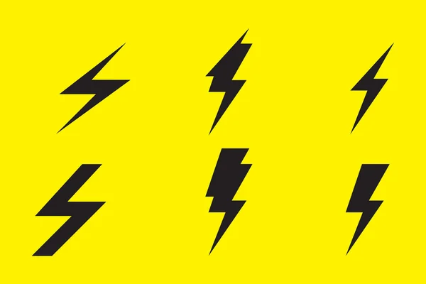 Icono del rayo establecido en la ilustración vector de fondo amarillo — Archivo Imágenes Vectoriales