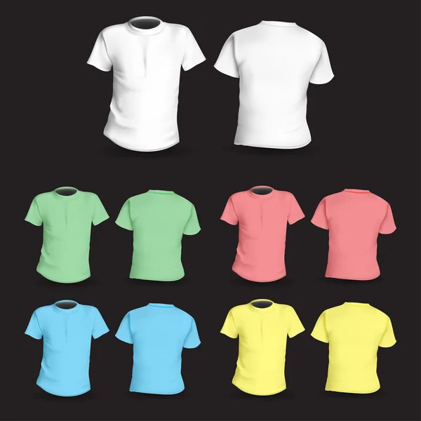 Conjunto de t-shirts coloridas frente e verso vetor — Vetor de Stock