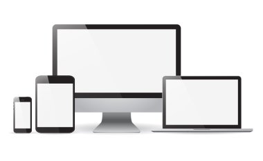 Set realistic Monitors laptop tablet and phone vector illustrati clipart